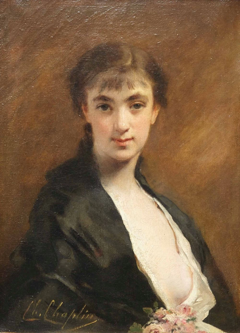Charles Joshua Chaplin - Giovane donna con bouquet di rose